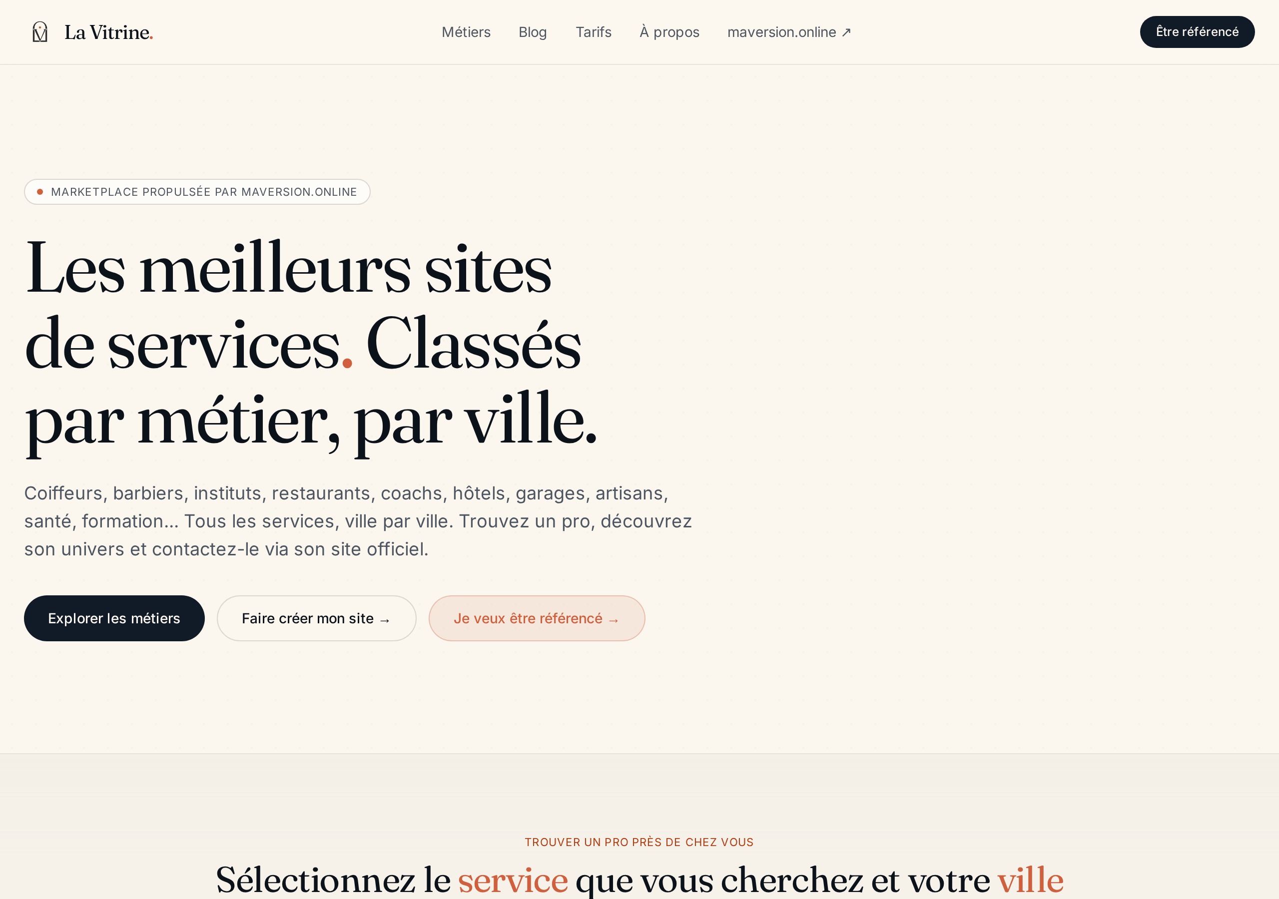 Aperçu du site La Vitrine, marketplace de services à la personne