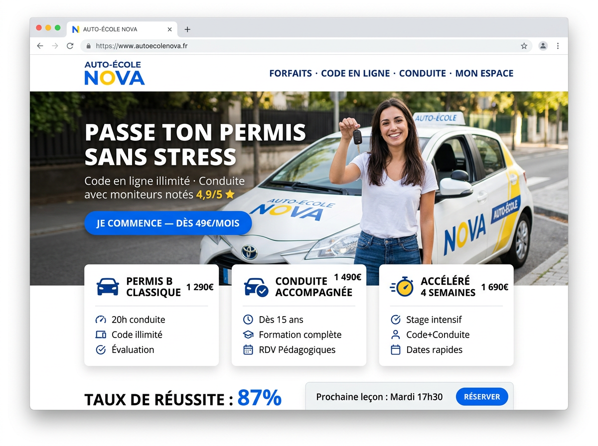Maquette de site web — Auto-école Nova (Auto-école)