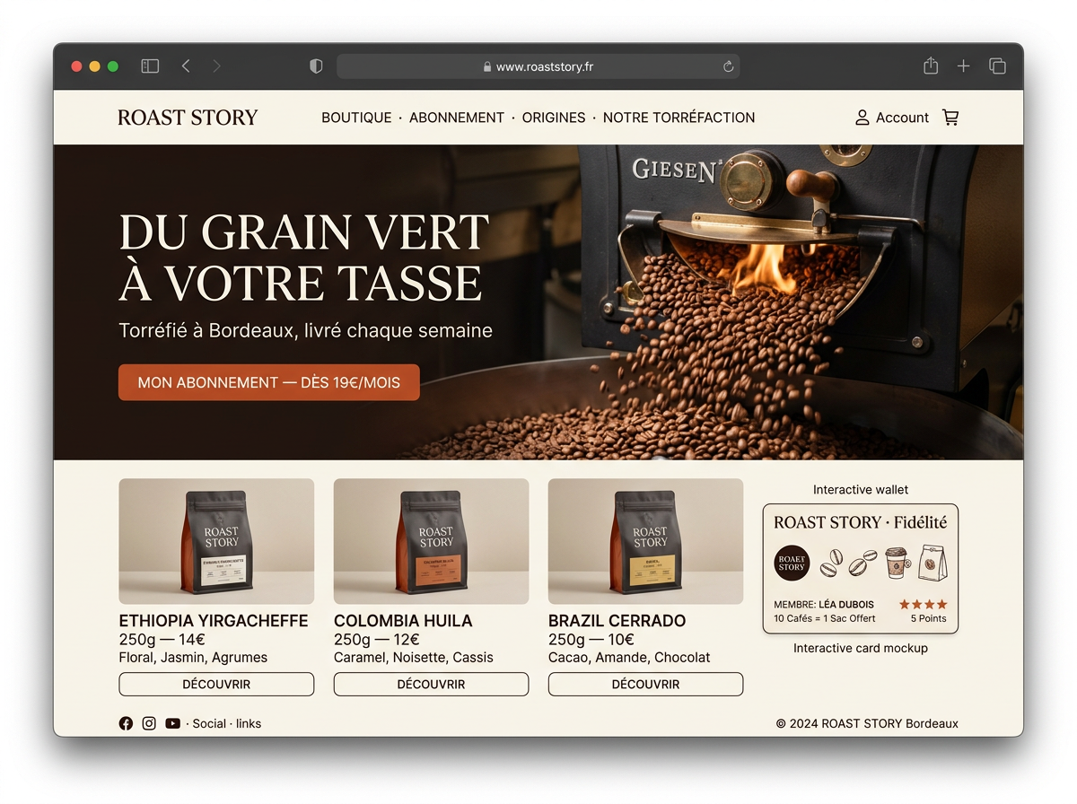 Maquette de site web — Roast Story (Marque artisanale)