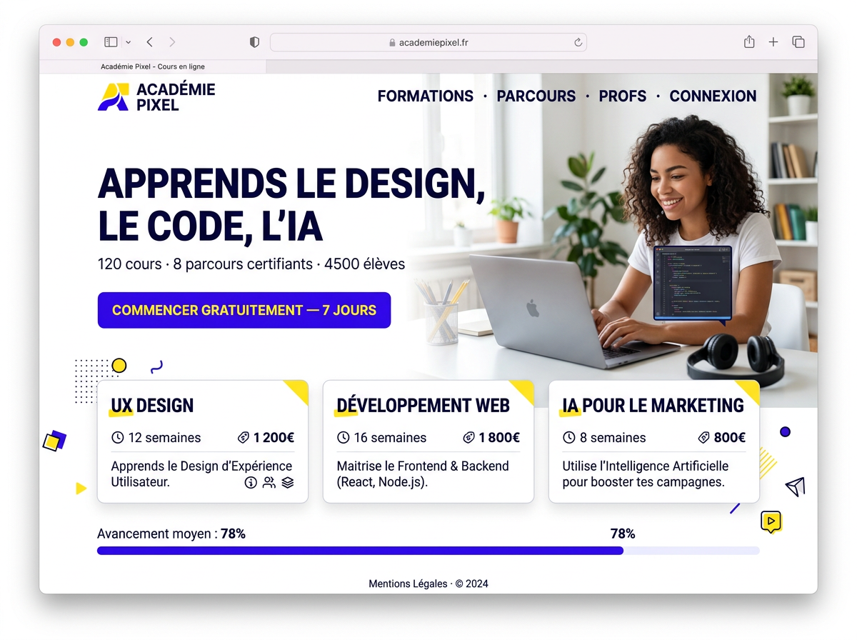 Maquette de site web — Académie Pixel (École & formation)