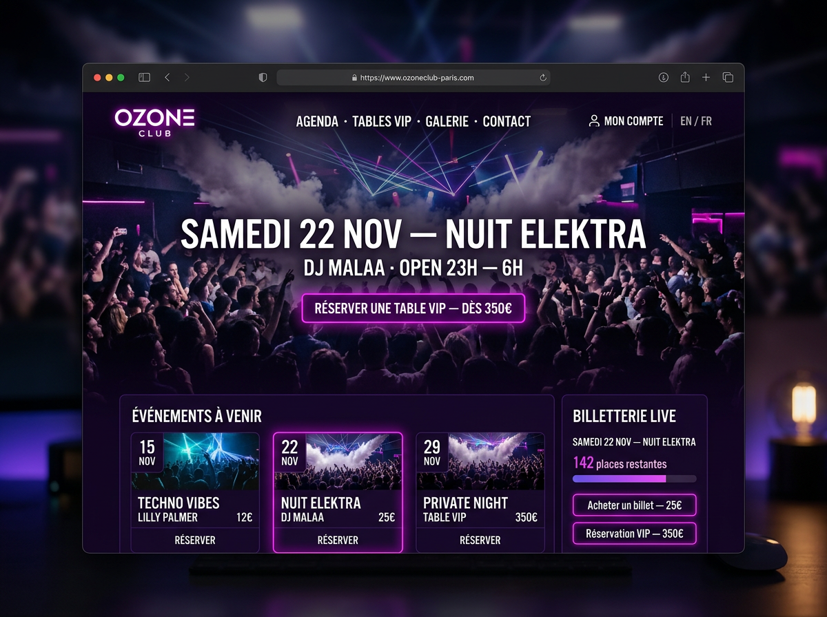 Maquette de site web — Ozone Club (Boîte de nuit)