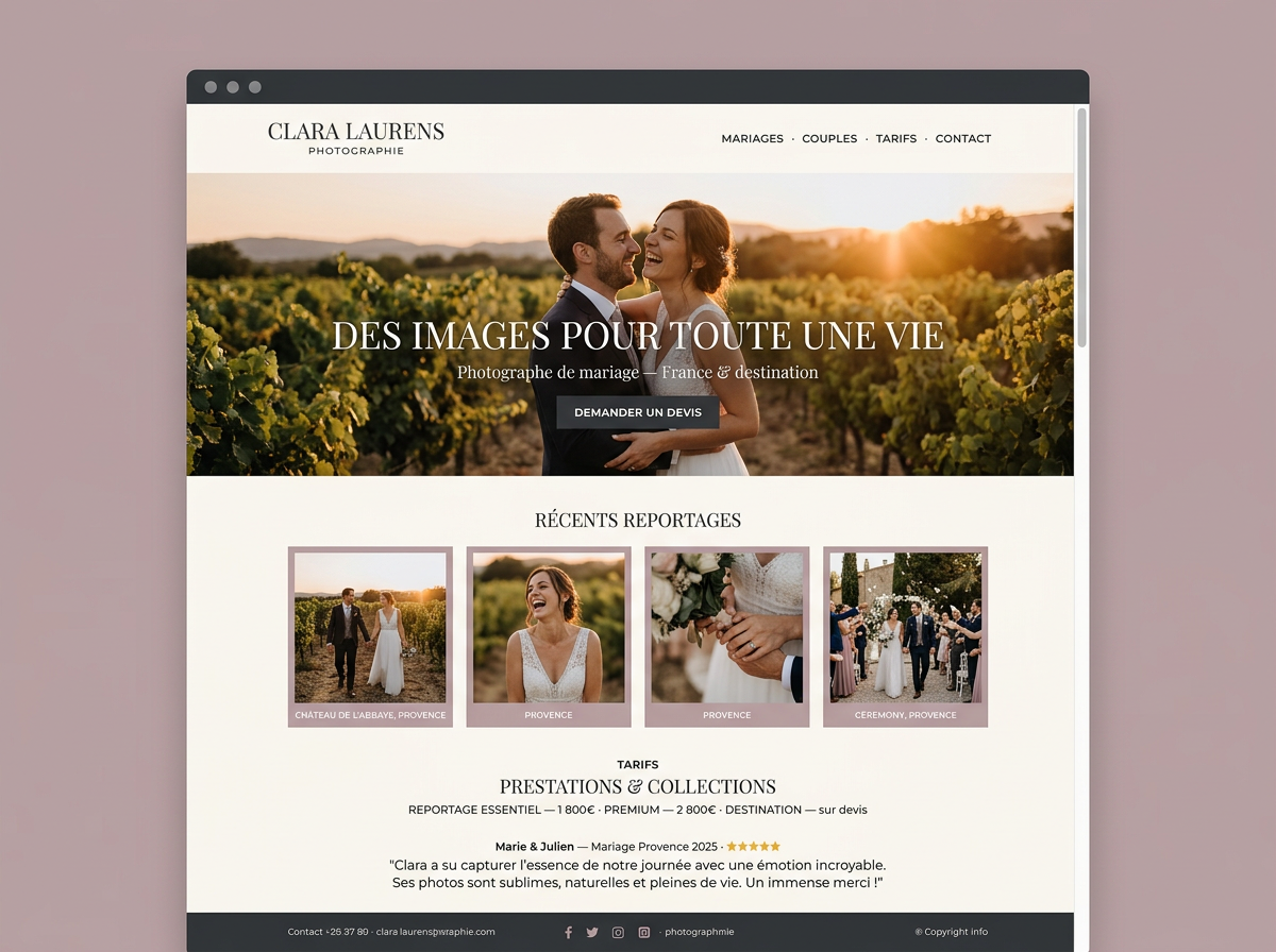 Maquette de site web — Clara Laurens (Photographe mariage)
