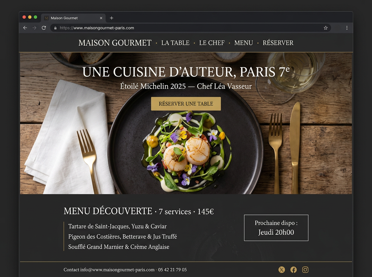 Maquette de site web — Maison Gourmet (Restaurant gastronomique)
