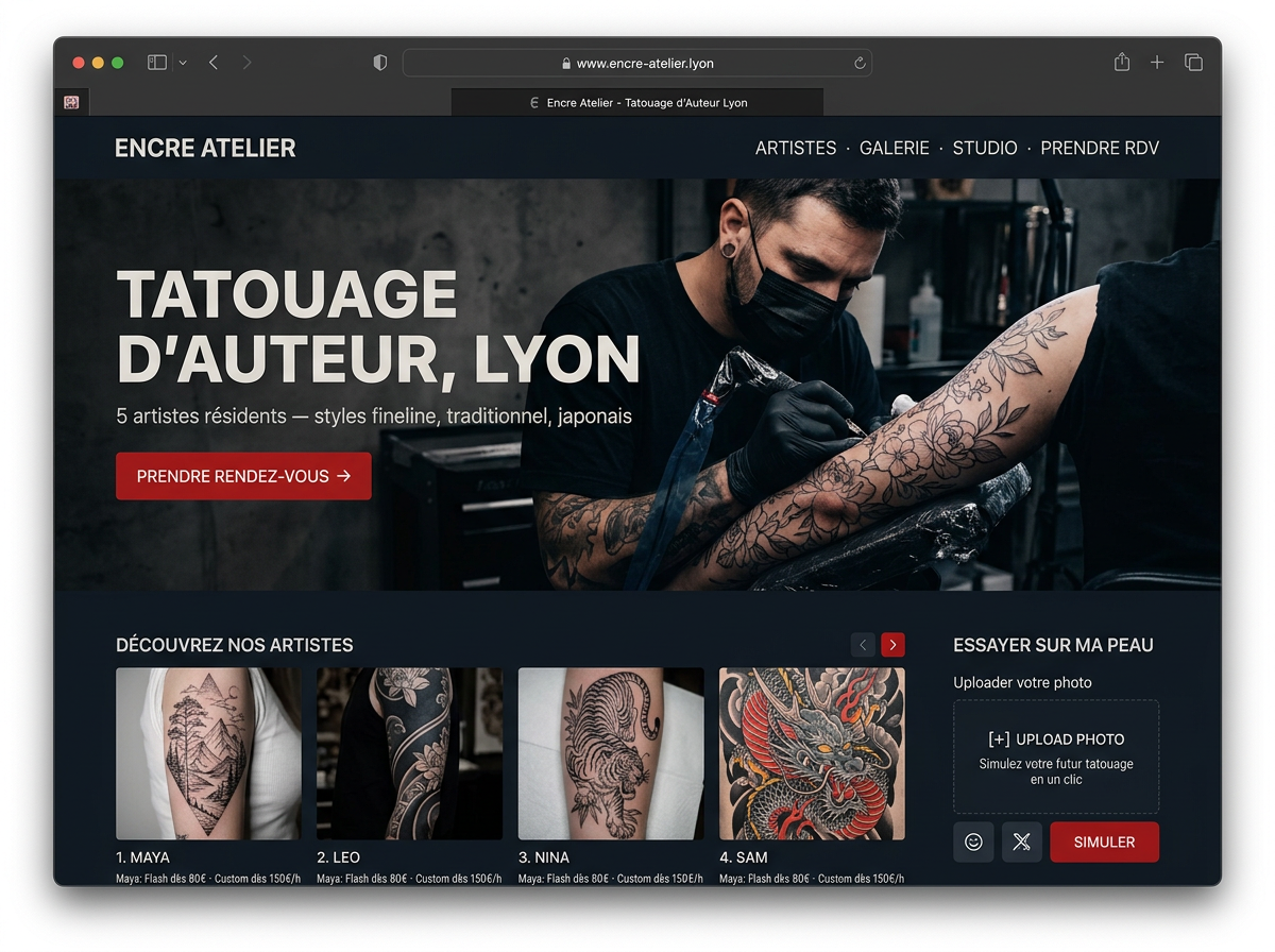 Maquette de site web — Encre Atelier (Studio de tatouage)